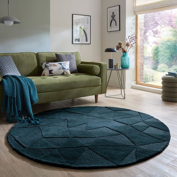 Zelenomodrý ručně tkaný vlněný kulatý koberec ø 160 cm Shard Teal – Flair Rugs-image-1