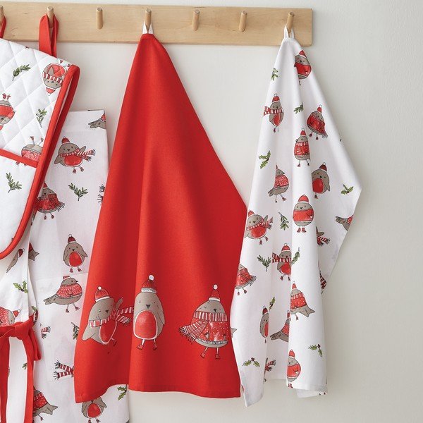 Bavlněné utěrky v sadě 2 ks s vánočním motivem 50x70 cm Christmas Robins – Catherine Lansfield-image-1