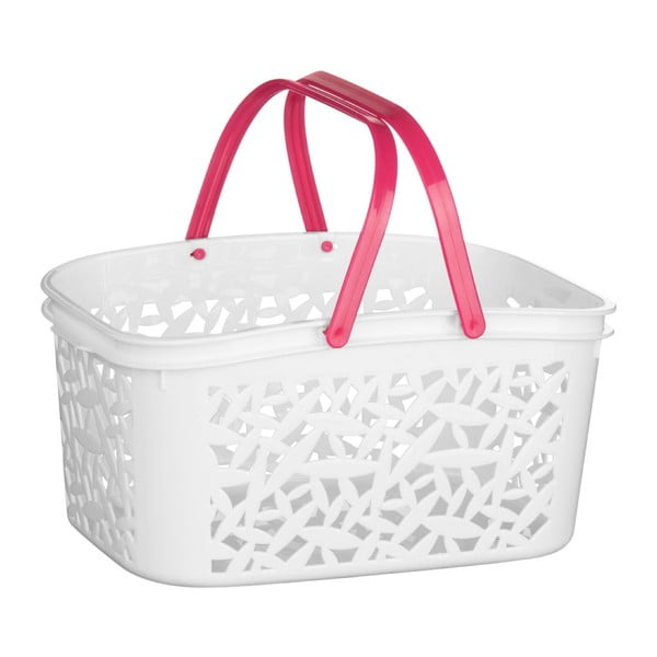 Bílý úložný košík s růžovými detaily Premier Housewares Storage Basket Hot Pink Plastic