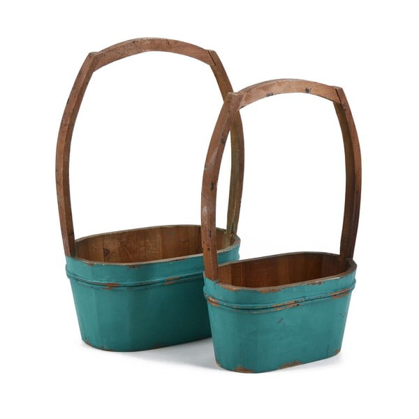 Sada 2 tyrkysových košíků z recyklovaného dřeva s uchem Moycor Stain