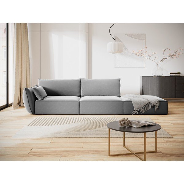 Světle šedá sametová pohovka levý roh 264 cm Vanda – Mazzini Sofas-image-1