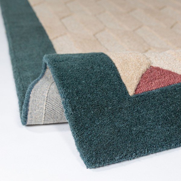 Ručně tkaný vlněný běhoun v přírodní barvě/zelenomodrý 60x230 cm Apex Border Wool – Flair Rugs-image-2
