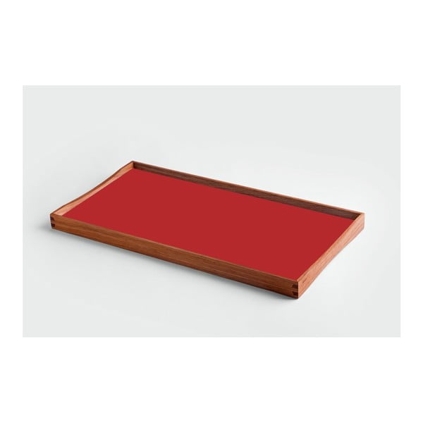 Podnos z teakového dřeva s červenou deskou Architectmade, délka 45 cm