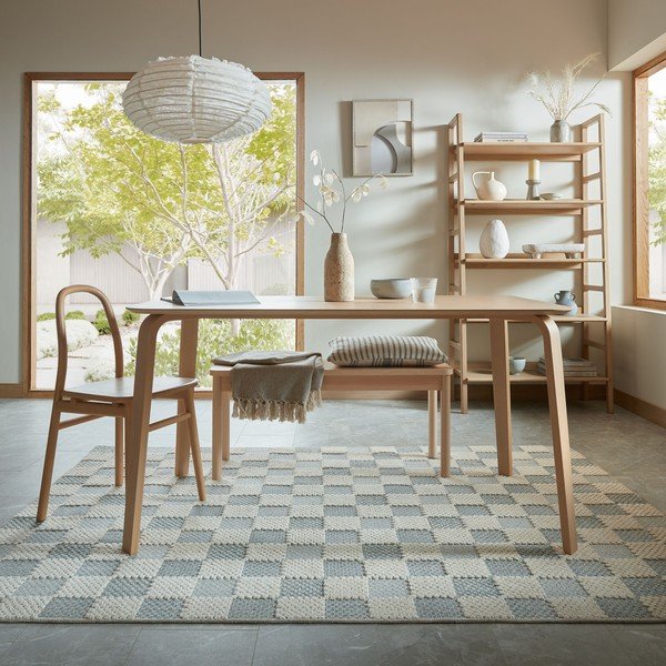 Modrý pratelný koberec s příměsí bavlny 155x230 cm Muted Checkerboard – Flair Rugs-image-2