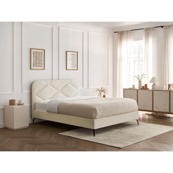 Béžová čalouněná dvoulůžková postel s roštem 160x200 cm Prune – Bobochic Paris-image-4