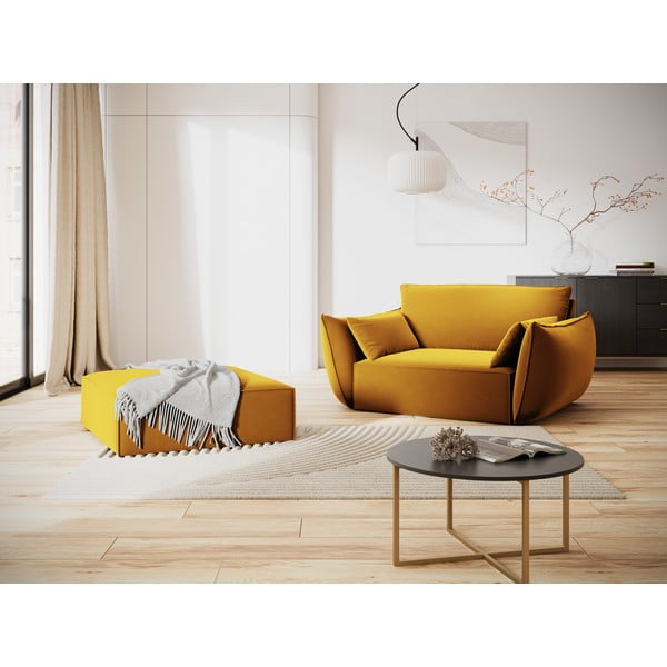 Sametová podnožka v hořčicové barvě Vanda – Mazzini Sofas-image-1