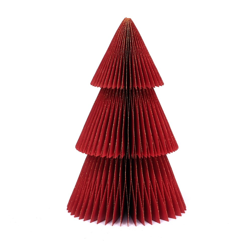 Třpytivě červená papírová vánoční ozdoba ve tvaru stromu Only Natural, výška 22,5 cm