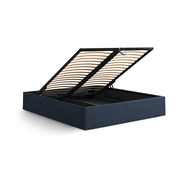 Tmavě modrá čalouněná dvoulůžková postel s úložným prostorem/bez čela s roštem 140x200 cm Susan – Micadoni -image-3