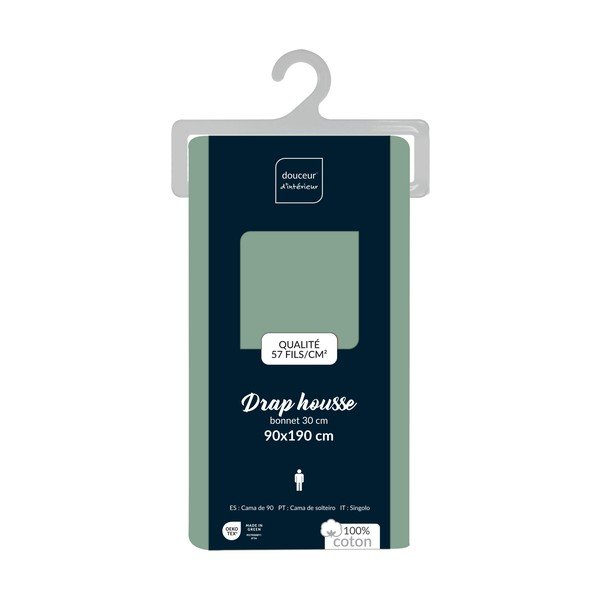 Zelené napínací bavlněné prostěradlo 90x190 cm Lina – douceur d'intérieur-image-2