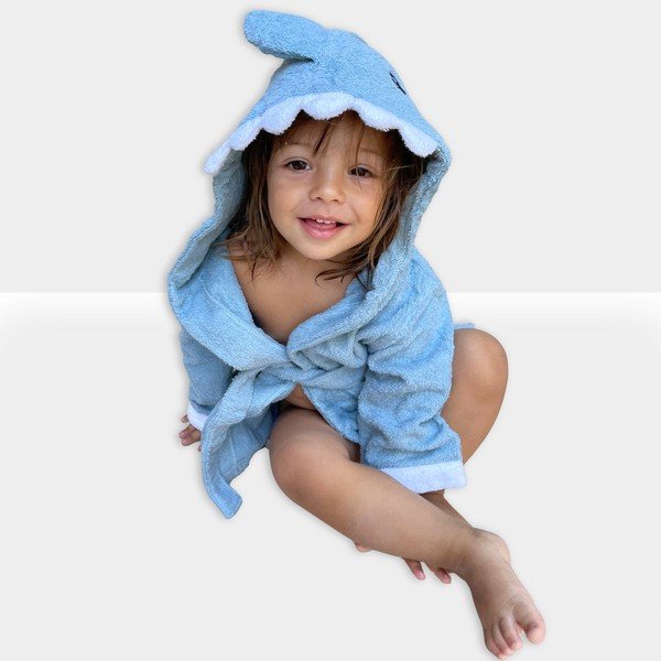 Modrý bavlněný dětský župan velikost S Shark - Rocket Baby-image-1