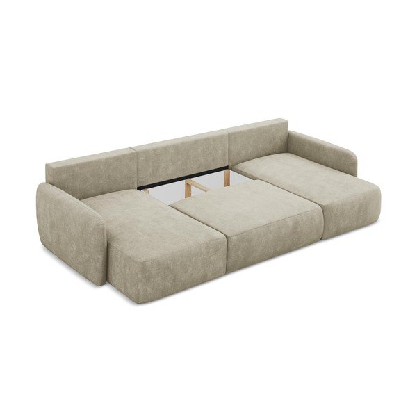 Béžová žinylková rozkládací/s úložným prostorem rohová pohovka (do "U") Lilo – Makamii-image-3