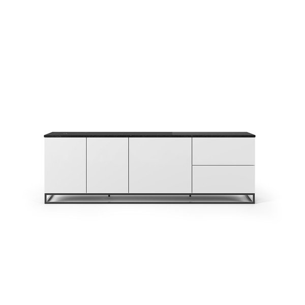 Matně bílý televizní stolek s černou deskou v mramorovém dekoru TemaHome Join, 200 x 65 cm