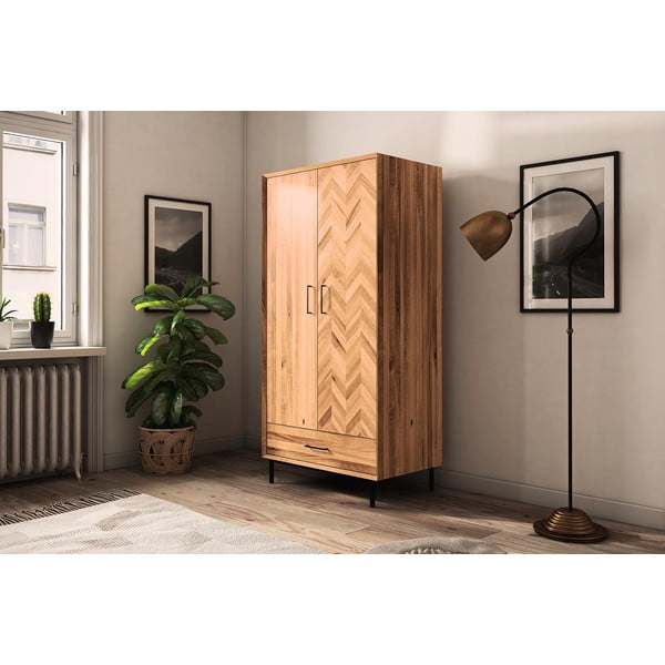 Šatní skříň z dubového dřeva v přírodní barvě 97x196 cm Abies – The Beds-image-1