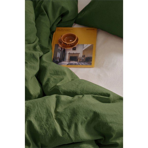 Zelené povlečení na jednolůžko s příměsí lnu 150x200 cm Elly – Ellos Home-image-2