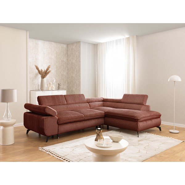 Manšestrová rohová pohovka v terakotové barvě (pravý roh/do L) Marbeya  – Ropez-image-1