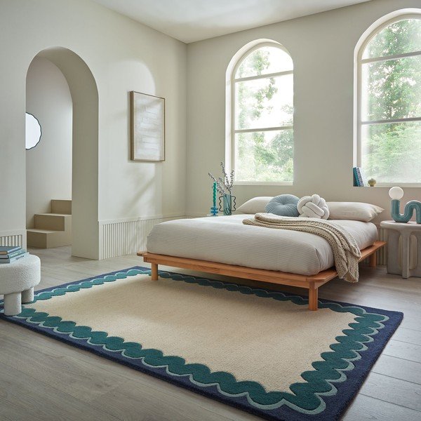 Ručně tkaný vlněný koberec v přírodní barvě/zelenomodrý 160x230 cm Wiggle Wool – Flair Rugs-image-1