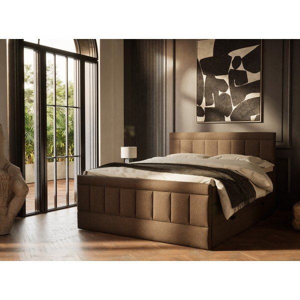 Hnědá boxspring postel s úložným prostorem 200x200 cm Caya – Maison de Rêve-image-1