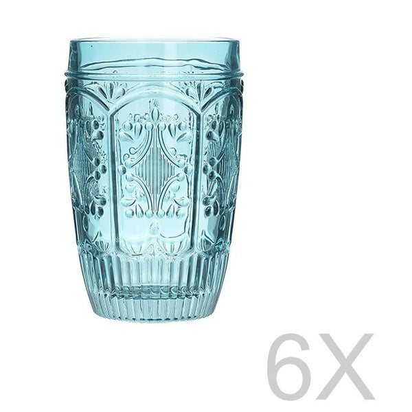 Sada 6 skleněných transparentních modrých sklenic InArt Glamour Beverage, výška 13 cm