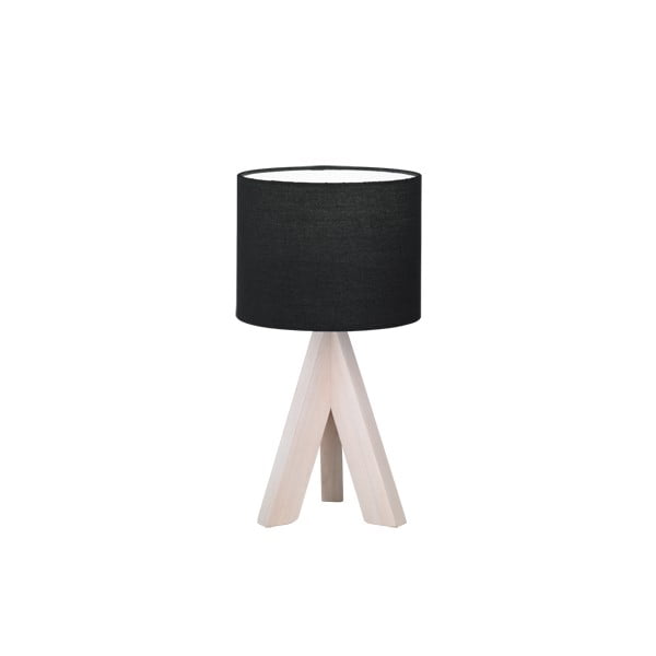 Černá stolní lampa z přírodního dřeva a tkaniny Trio Ging, výška 31 cm
