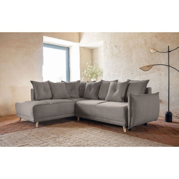 Světle hnědá manšestrová rozkládací rohová pohovka (levý roh) Lazy Lukka – Miuform-image-3