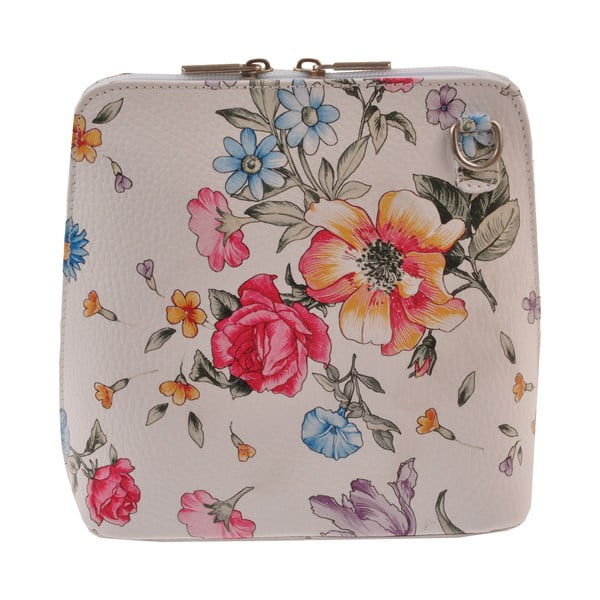 Květinová kožená kabelka Florence Bags Vaire, bílý zip