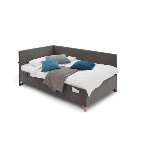 Antracitová čalouněná rohová dětská postel s úložným prostorem s roštem 120x200 cm Cool – Meise Möbel-image-2