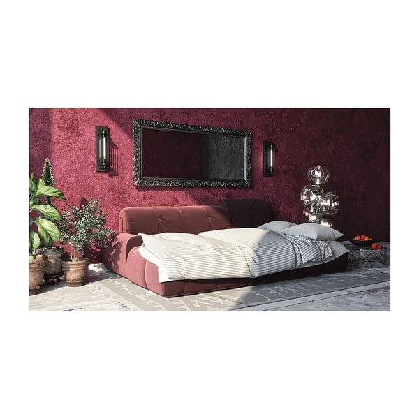 Tmavě růžová sametová rozkládací rohová pohovka Devichy Tous, levý roh-image-3