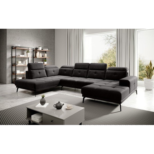 Černá sametová rohová pohovka (levý roh/do "U") Bretan – ELTAP-image-1