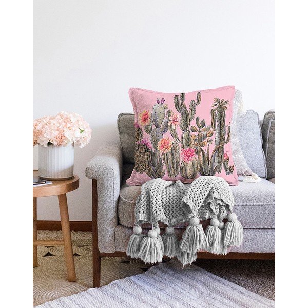 Růžový povlak na polštář s příměsí bavlny Minimalist Cushion Covers Blooming Cactus, 55 x 55 cm-image-2