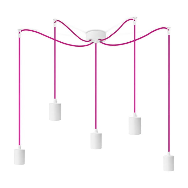 Bílé závěsné svítidlo s 5 růžovými kabely Bulb Attack Cero