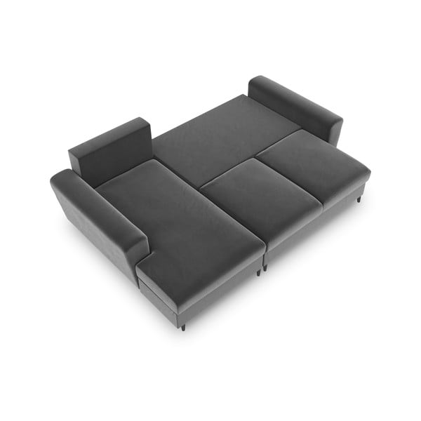 Světle šedá sametová rozkládací/s úložným prostorem rohová pohovka (levý roh/s lenoškou) Kyoto – Cosmopolitan Design-image-2