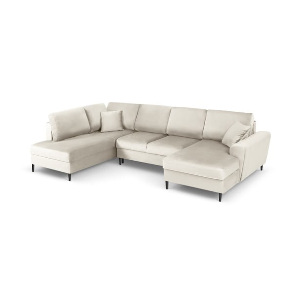 Béžová sametová rozkládací/s úložným prostorem rohová pohovka (levý roh/do "U") Kyoto – Cosmopolitan Design-image-1