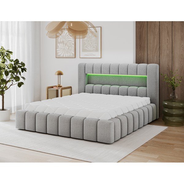 Šedá čalouněná dvoulůžková postel s úložným prostorem s roštem 160x200 cm Lamica – ELTAP-image-1