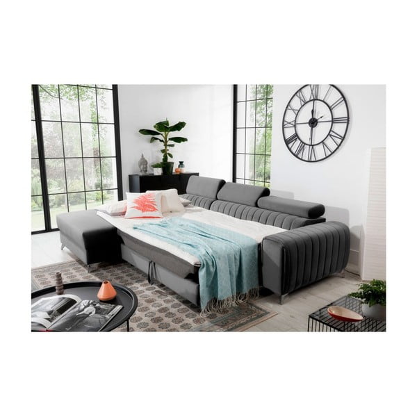 Šedá sametová rozkládací/s úložným prostorem rohová pohovka (levý roh/s lenoškou) Grayson – ELTAP-image-4