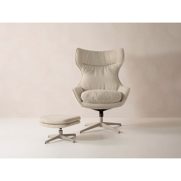 Béžové otočné křeslo s podnožkou z textilie bouclé Kenzi – Micadoni -image-2