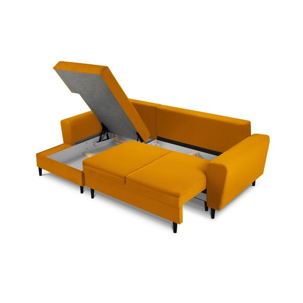 Manšestrová rozkládací/s úložným prostorem rohová pohovka v hořčicové barvě (levý roh/s lenoškou) Kyoto – Cosmopolitan Design-image-3