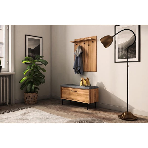 Nástěnný věšák z dubového dřeva v přírodní barvě s poličkou Abies – The Beds-image-4