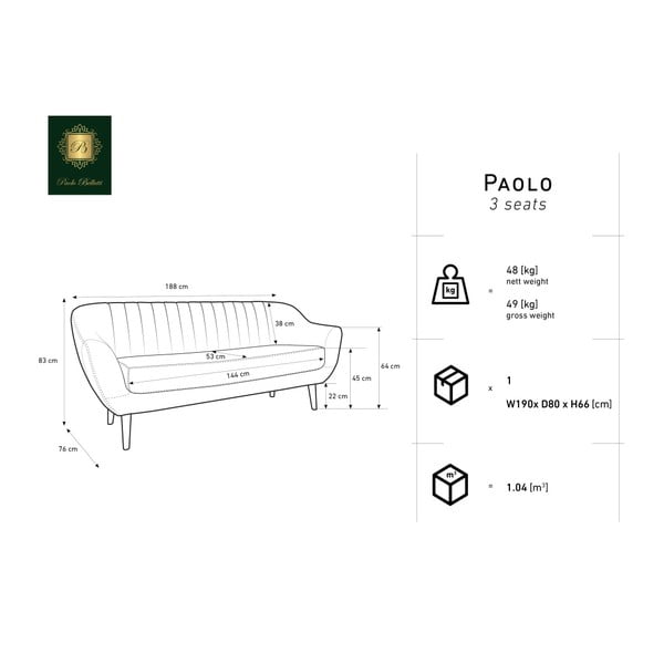 Tmavě modrá třímístná pohovka Mazzini Sofas Benito-image-2