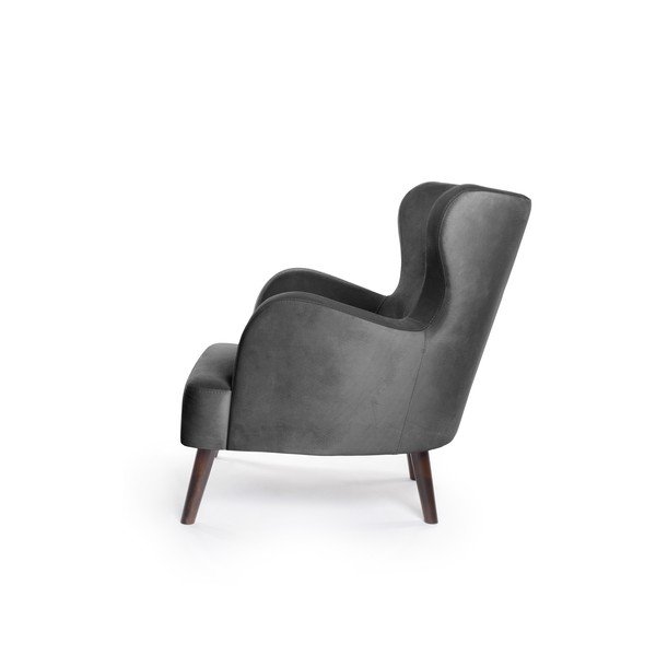 Tmavě šedé sametové křeslo ušák Noemye – Bonami Selection-image-3