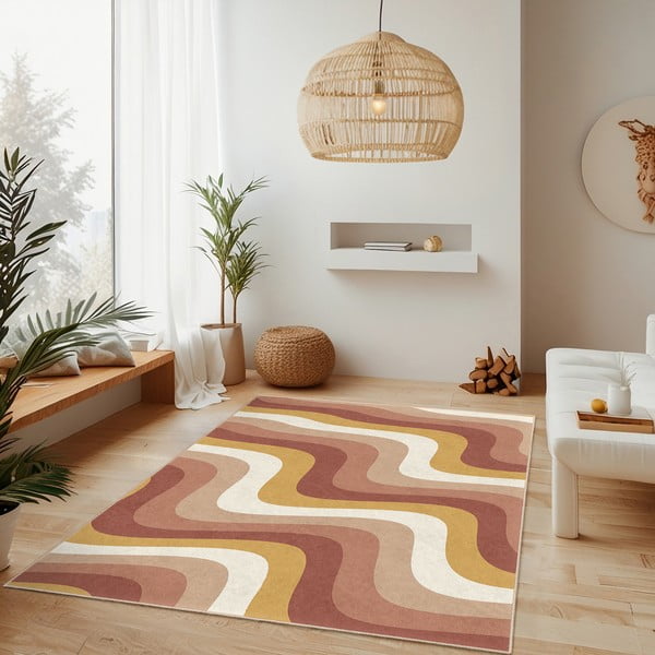 Okrově žlutý/starorůžový pratelný koberec 160x230 cm Creamy Strawberry Swirl – Mila Home-image-2