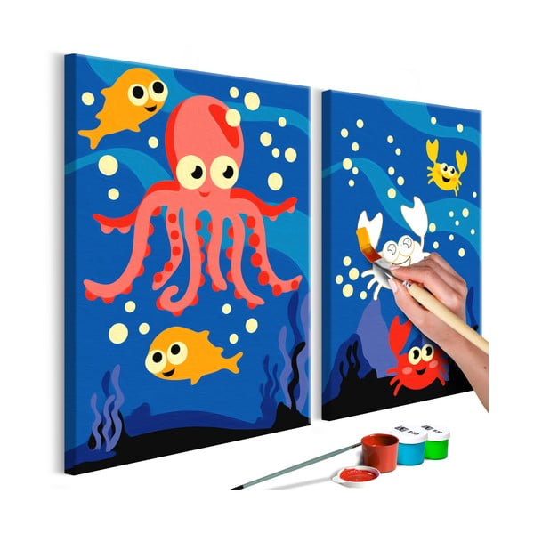 DIY set na tvorbu vlastního dvoudílného obrazu na plátně Artgeist Ocean Animals, 33 x 23 cm