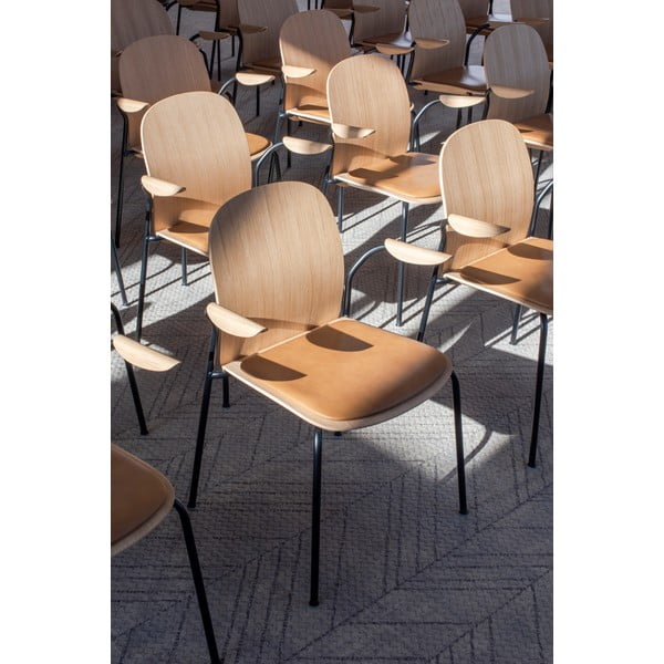 Hnědé/koňakově hnědé jídelní židle v sadě 2 ks s područkami/stohovatelné v dekoru ořechu Book – Gazzda-image-2