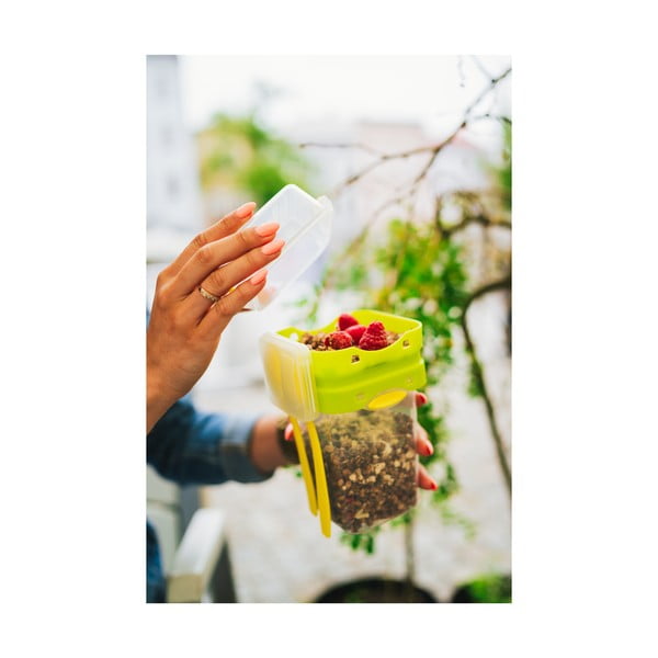 Zelená krabička na svačinu a oběd s příborem, Vialli Design, 650ml+230m-image-2