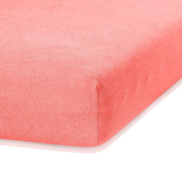 Korálově růžové elastické prostěradlo s vysokým podílem bavlny AmeliaHome Ruby, 100/120 x 200 cm