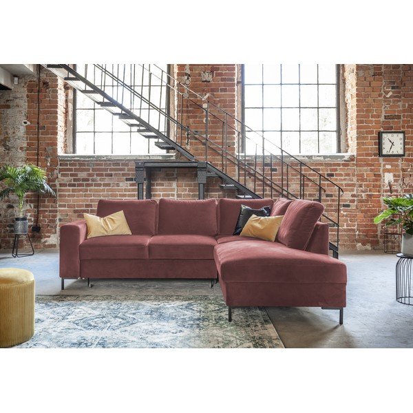 Růžová sametová rozkládací rohová pohovka (pravý roh) Lofty Lilly – Miuform-image-4