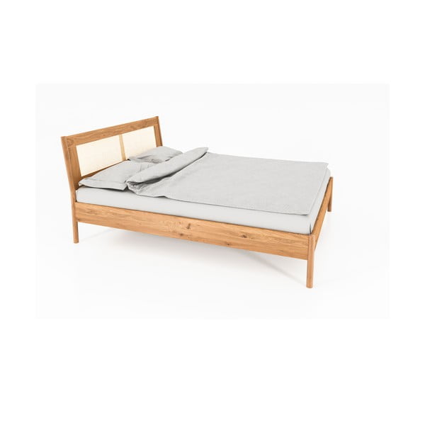 Dvoulůžková postel z dubového dřeva s ratanovým čelem 160x200 cm Pola - The Beds