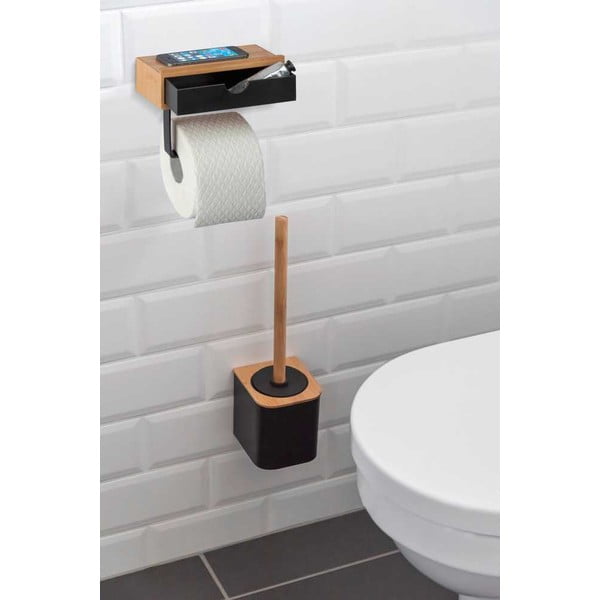 Černý držák na toaletní papír s bambusovým obložením Wenko-image-1