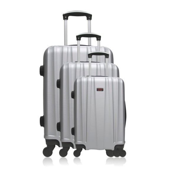 Sada 3 cestovních kufrů stříbrné barvy na kolečkách Hero Poppy
