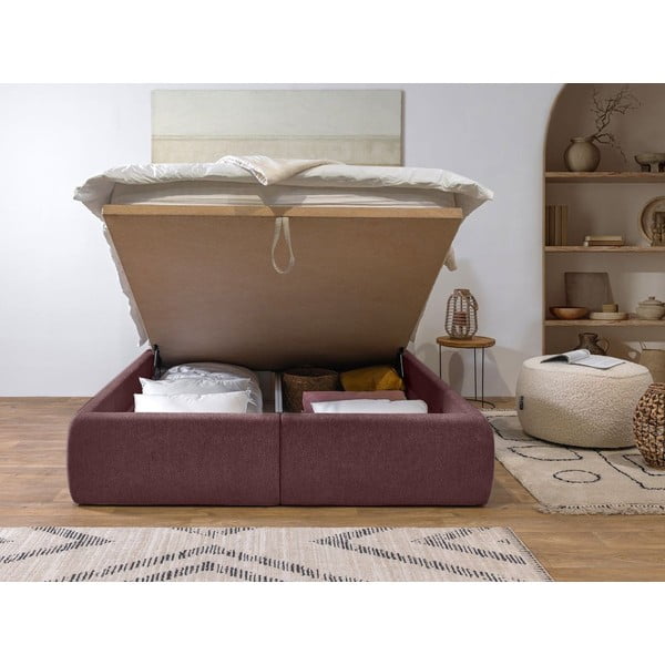 Růžová čalouněná dvoulůžková postel s úložným prostorem a roštem 160x200 cm Garance – Bobochic Paris-image-3