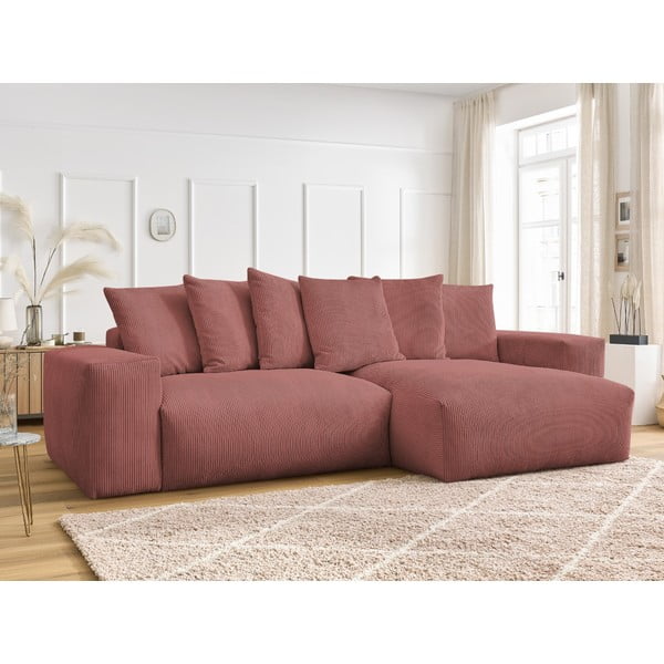 Růžová manšestrová rozkládací/s úložným prostorem rohová pohovka Voltaire – Bobochic Paris-image-1